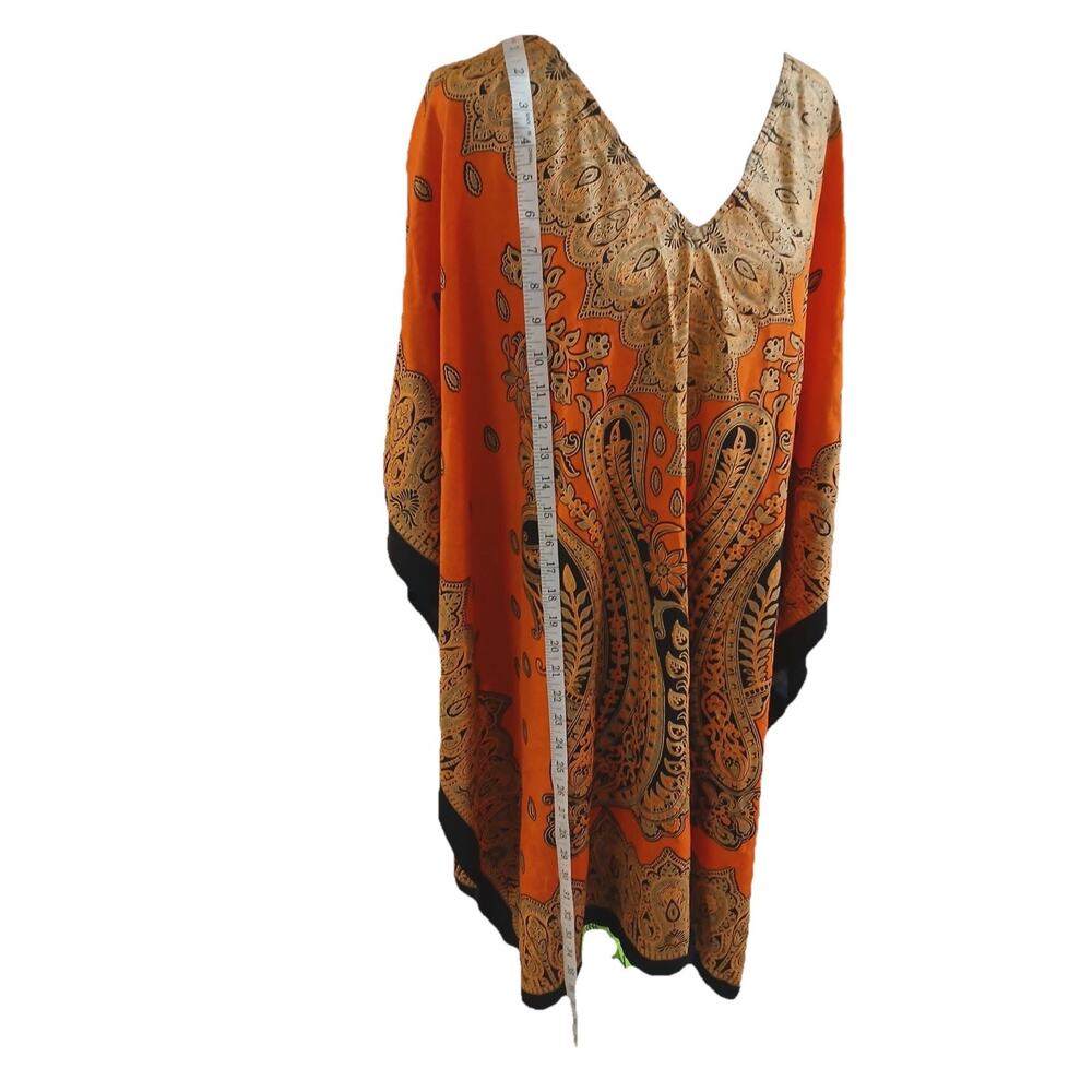 Boho Kaftan Dress Orange Paisley Tunic Loose Fit One Size Beach Cover Up - Picture 6 of 6